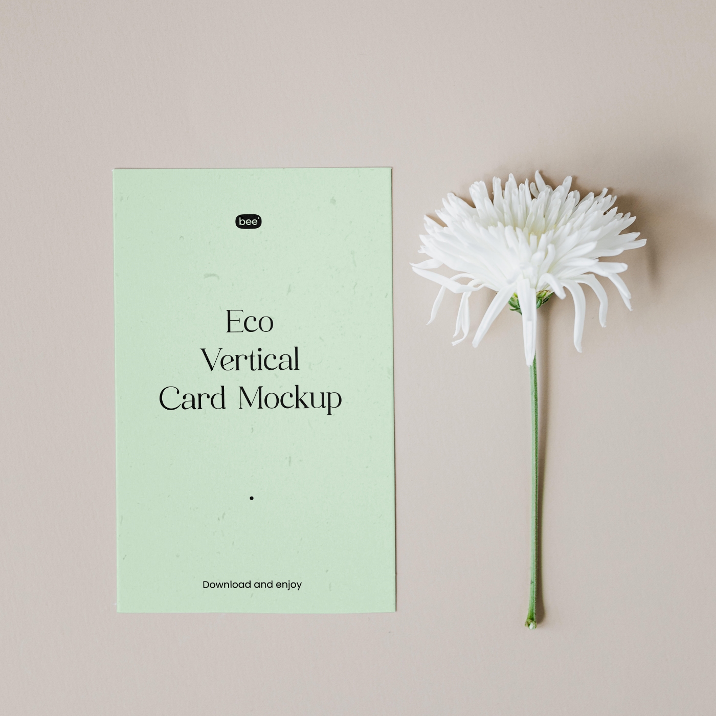 Elegant Vertical Paper Card Mockup with Daisy FREE PSD