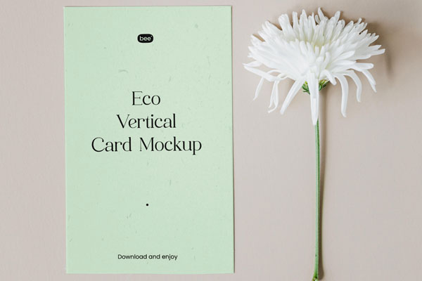 Elegant Vertical Paper Card Mockup with Daisy