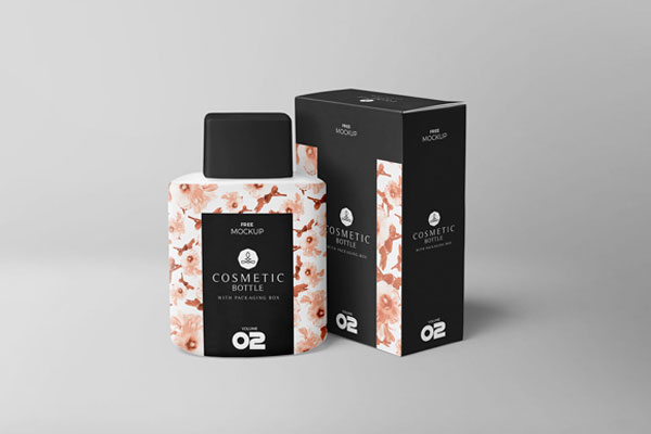 Elliptical, Plastic Bottle Along with the Packaging Box Standing in the Front View Mockup