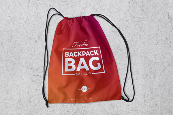 Empty Drawstring Backpack Lying Down Mockup