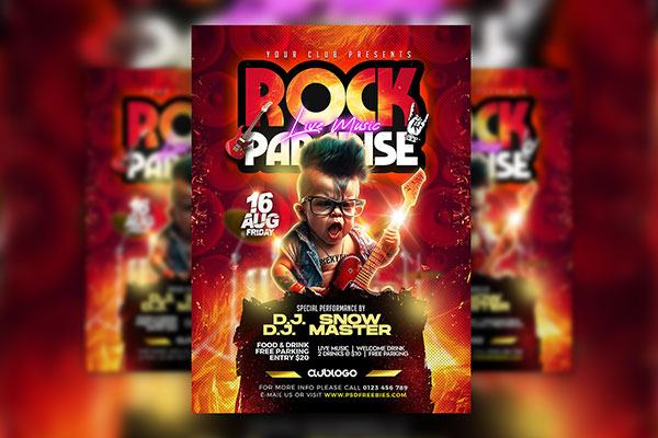 Energetic Crazy Indie Rock Music Festival Flyer Template