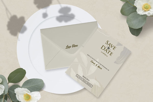 Envelope Along with Letter on Plate in Top View Mockup