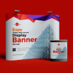 Expo Stand with Curved Display Banner Mockup