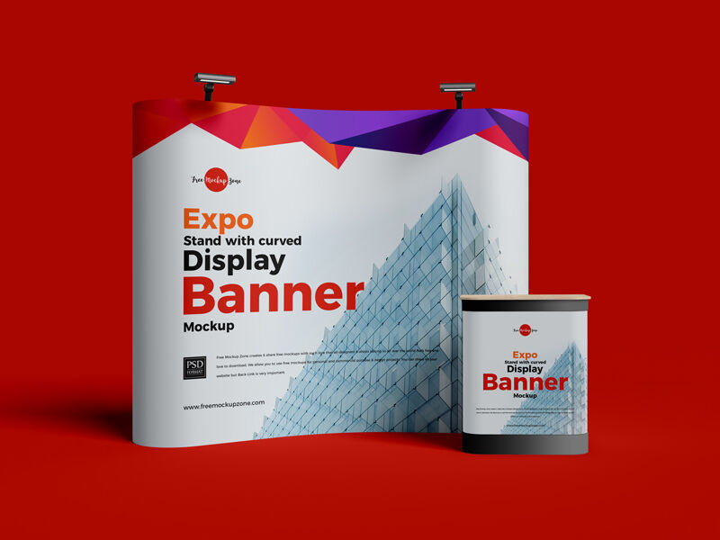 Expo Stand with Curved Display Banner Mockup