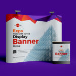 Expo Stand with Curved Display Banner Mockup