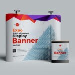 Expo Stand with Curved Display Banner Mockup