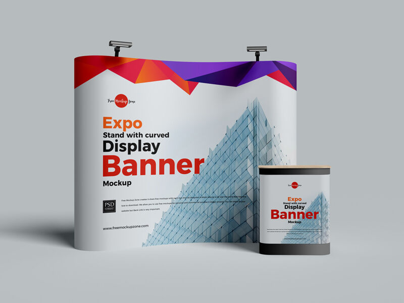 Expo Stand with Curved Display Banner Mockup