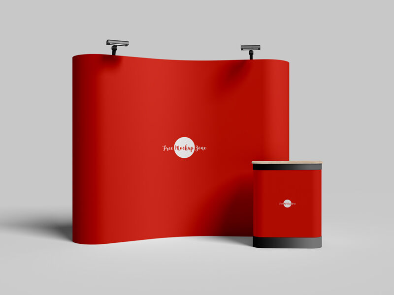 Expo Stand with Curved Display Banner Mockup