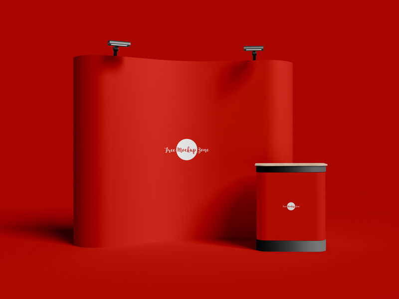 Expo Stand with Curved Display Banner Mockup
