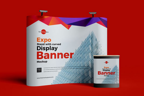 Expo Stand with Curved Display Banner Mockup