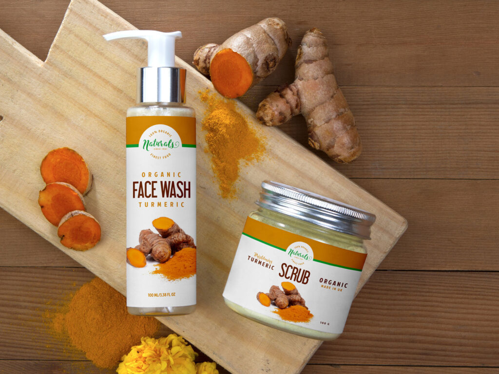 Face Wash Pump Spray and Scrub Jar Overhead View Mockup