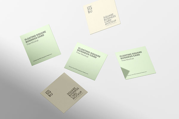 Facing Scene of Floating Square Business Cards Mockup