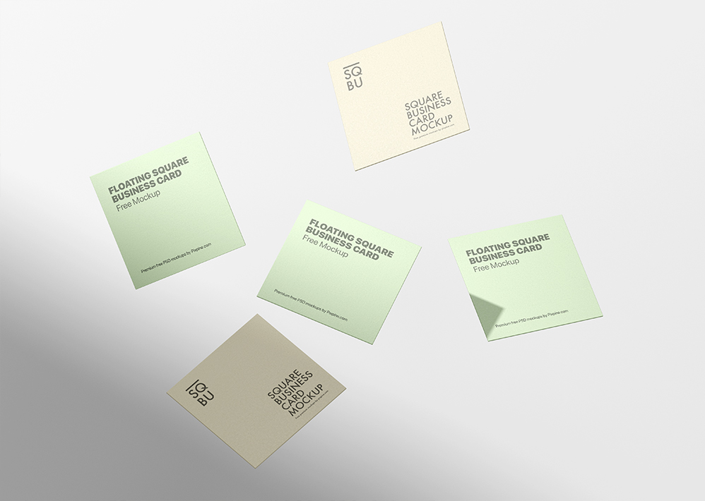 Facing Scene of Floating Square Business Cards Mockup
