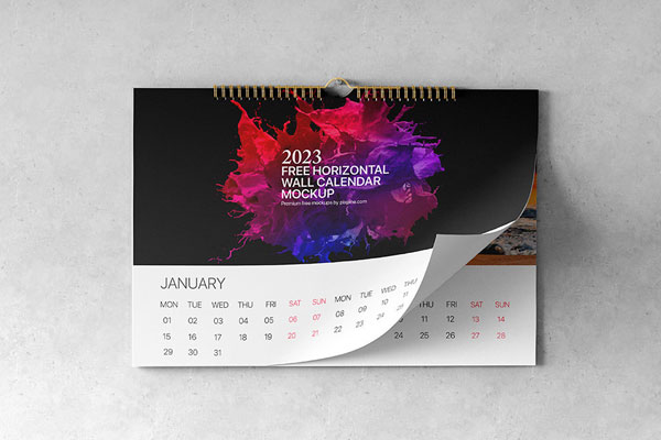 Facing Scene of Horizontal Wall Calendar Mockup