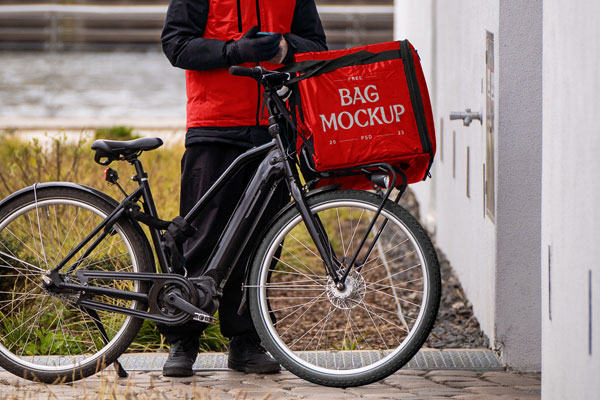 Facing Shot of Food Delivery Man Mockup