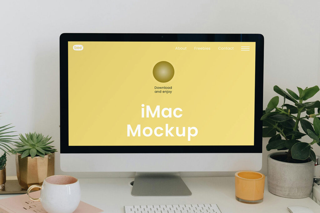 Facing Shot of iMac Mockup with Plants