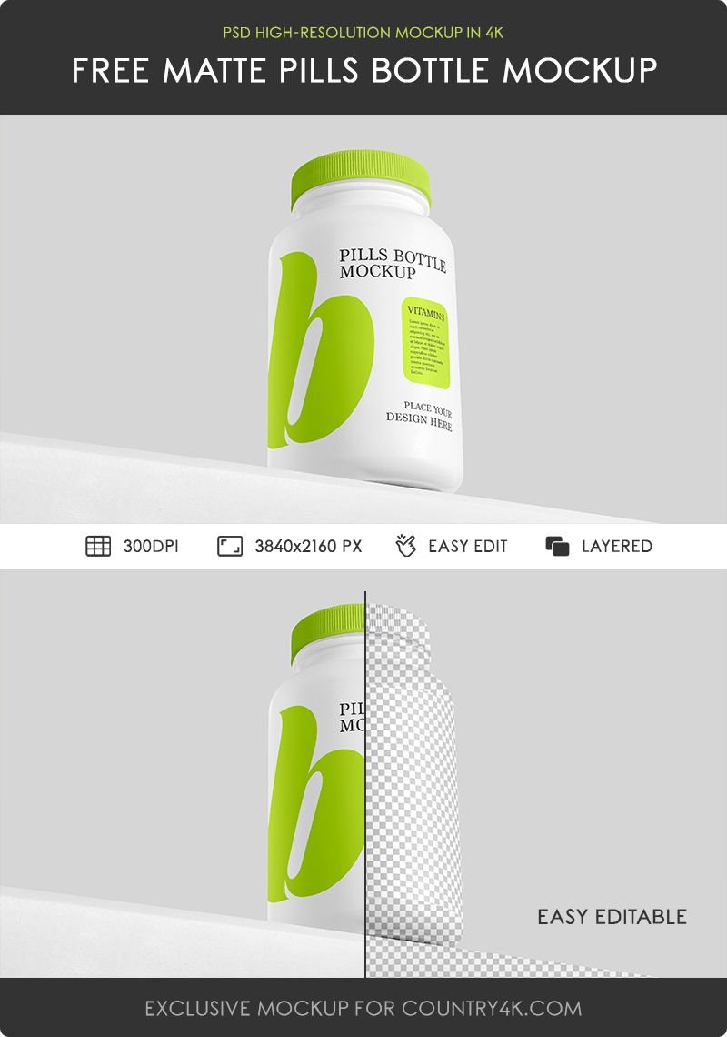 Facing Shot of Matte Pills Bottle Mockup FREE PSD