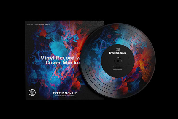 Facing Shot of Music Vinyl Record Mockup with Cover