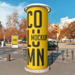 Facing Shot of Round Street Advertising Column Mockup