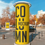 Facing Shot of Round Street Advertising Column Mockup