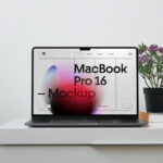 Facing Show of MacBook Pro Mockup on Cabinet