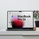 Facing Show of MacBook Pro Mockup on Cabinet