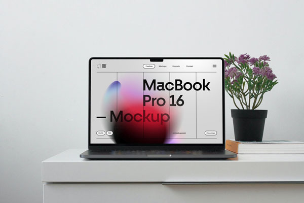 Facing Show of MacBook Pro Mockup on Cabinet