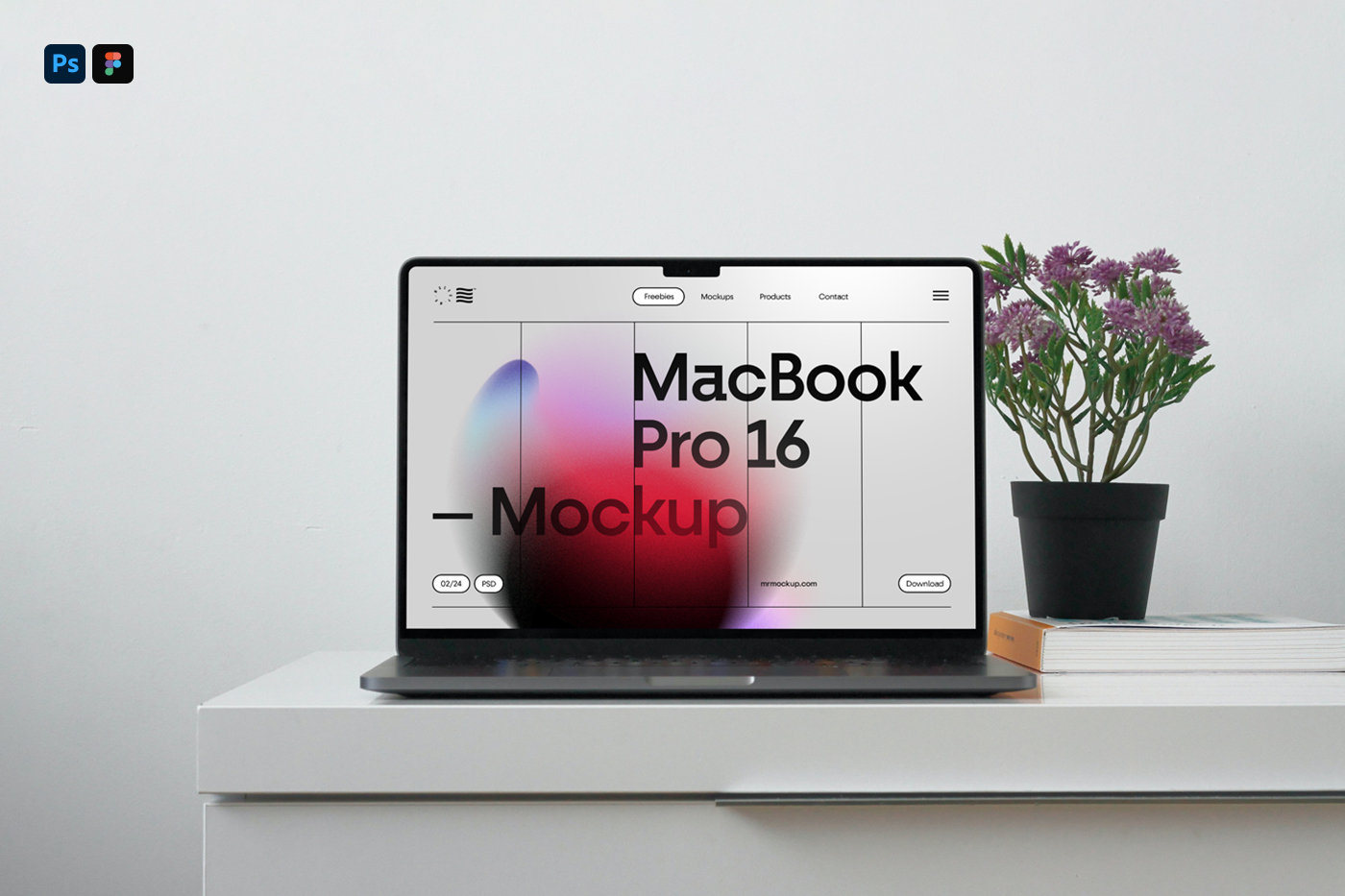 Facing Show of Macbook Pro Mockup on Cabinet FREE PSD