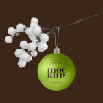 Facing Showcase of Christmas Ball Mockup Hanging on Twig