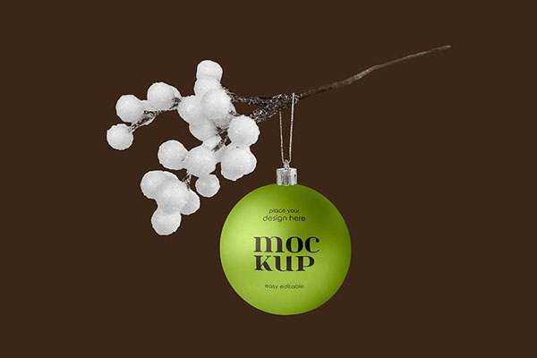 Facing Showcase of Christmas Ball Mockup Hanging on Twig