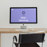 Facing Showcase of Home Office iMac Mockup
