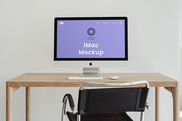 Facing Showcase of Home Office iMac Mockup