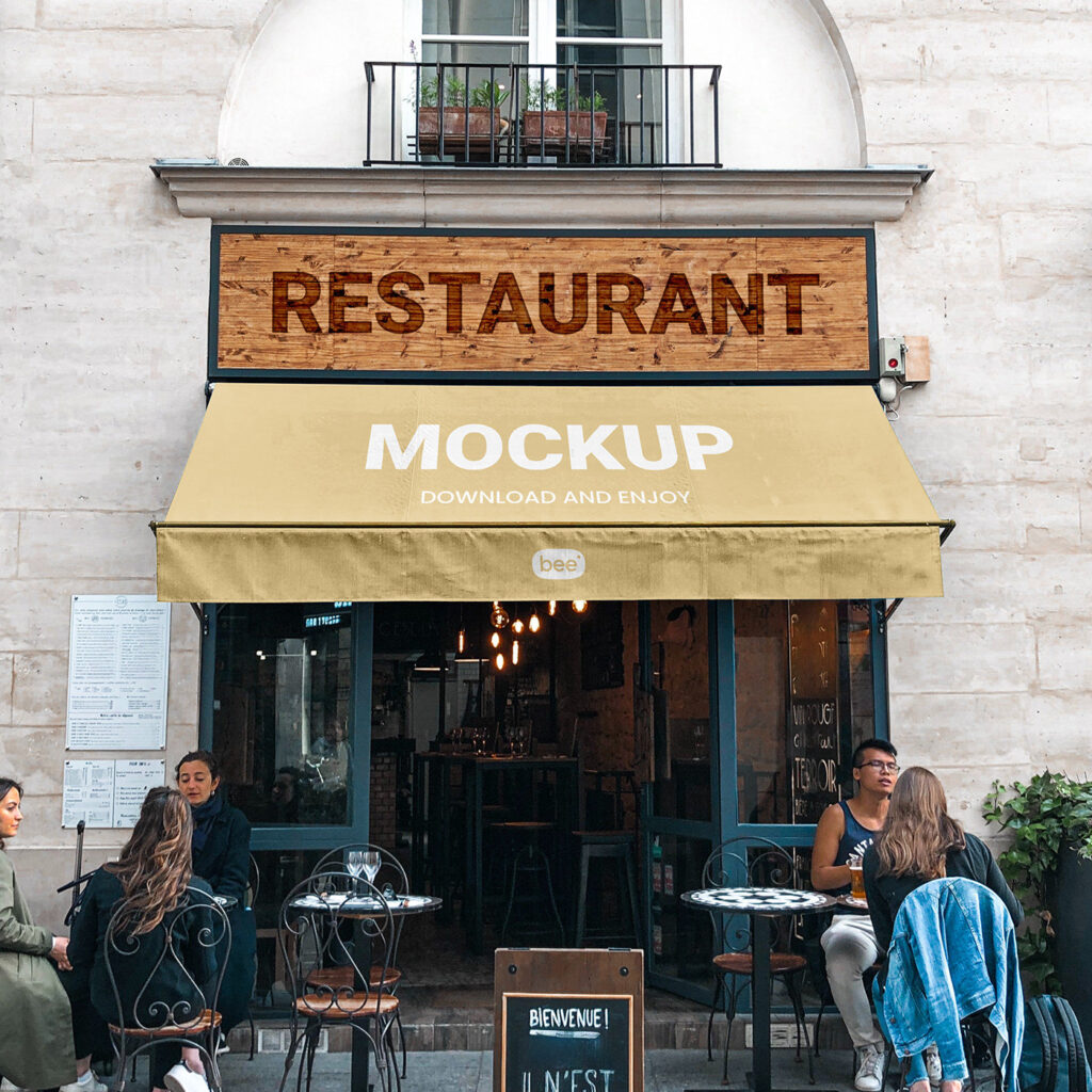 Facing Showcase of Restaurant Front Mockup