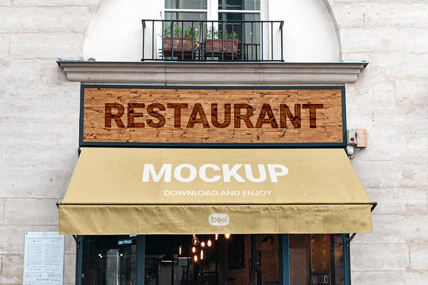 Facing Showcase of Restaurant Front Mockup