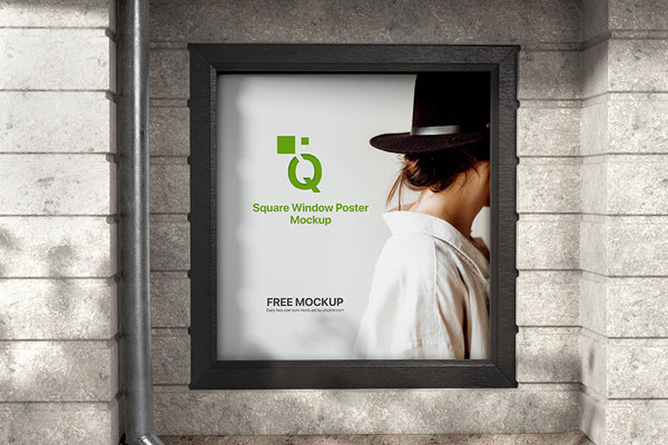 Facing Showcase of Square Window Poster Mockup