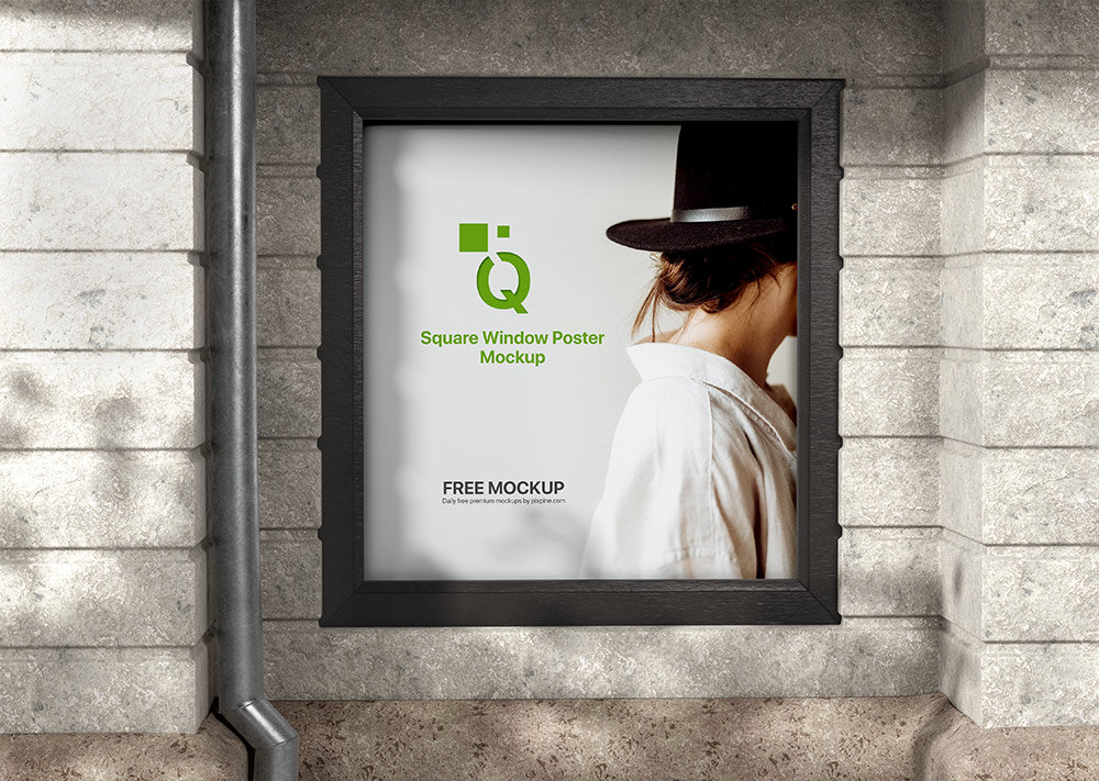 Facing Showcase of Square Window Poster Mockup
