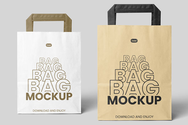 Facing Sight of 2 Standing Paper Bags Mockup