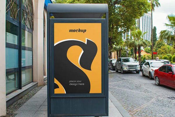 Facing Sight of Bus Stop Billboard Mockup