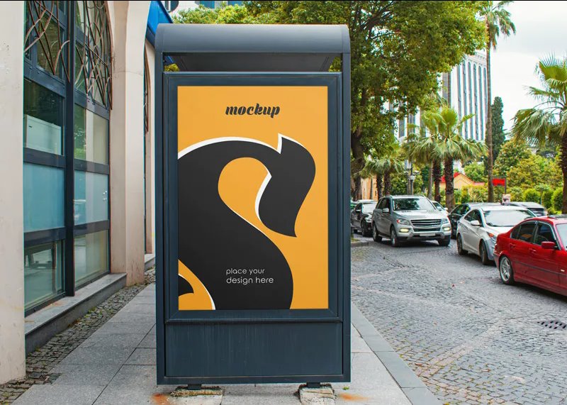 Facing Sight of Bus Stop Billboard Mockup