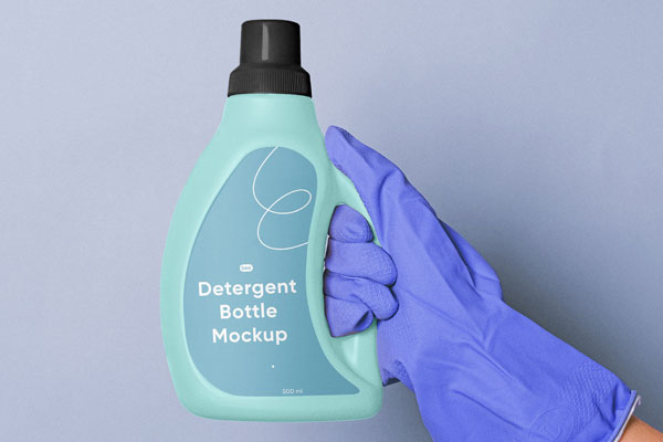 Facing Sight of Detergent Bottle Mockup in Hand