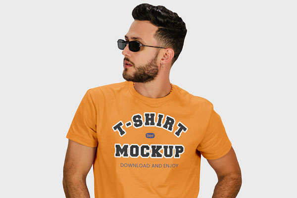 Facing Sight of Man Wearing T-shirt Mockup