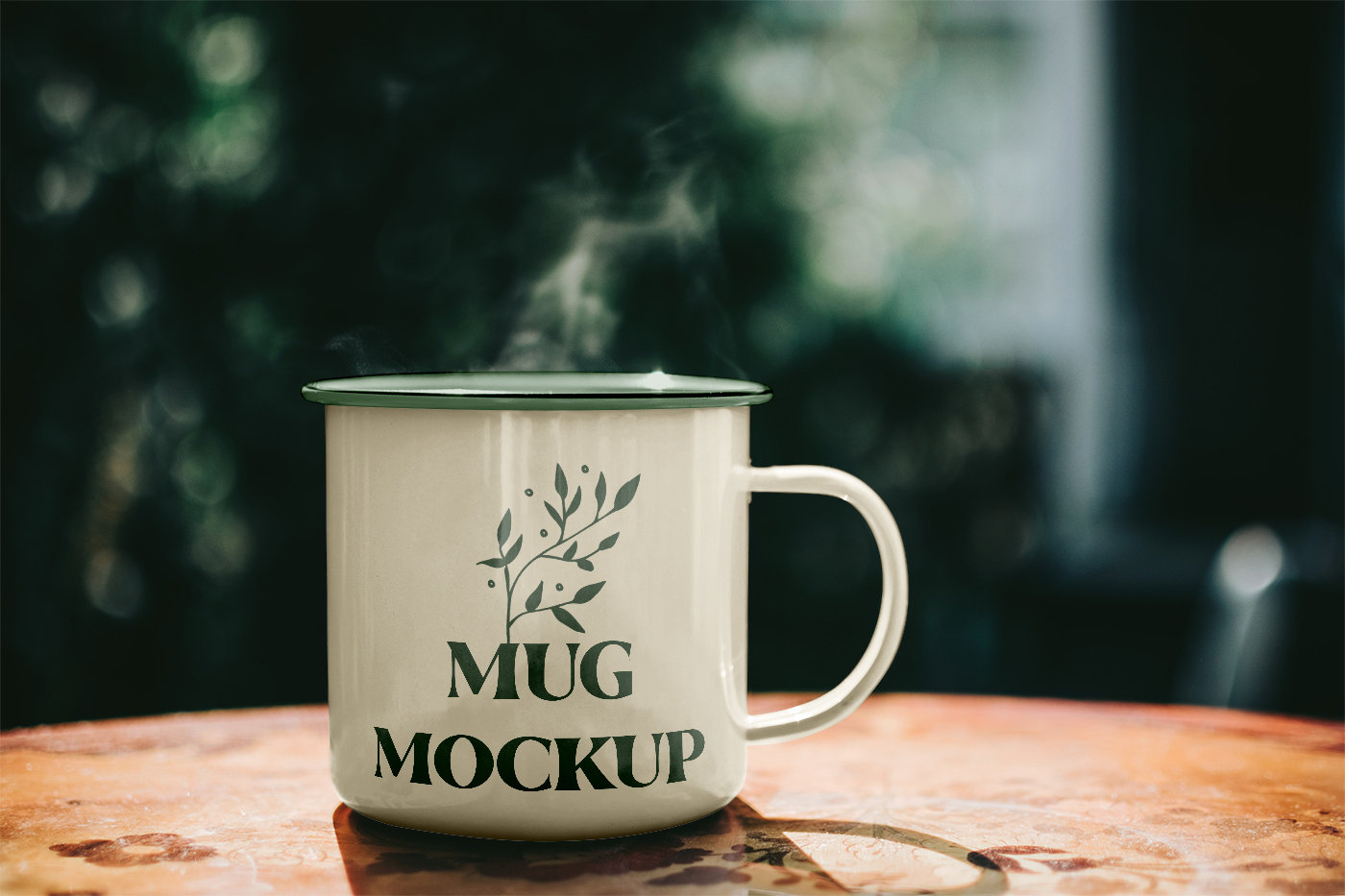 Facing Sight of Metal Mug on Table Mockup FREE PSD
