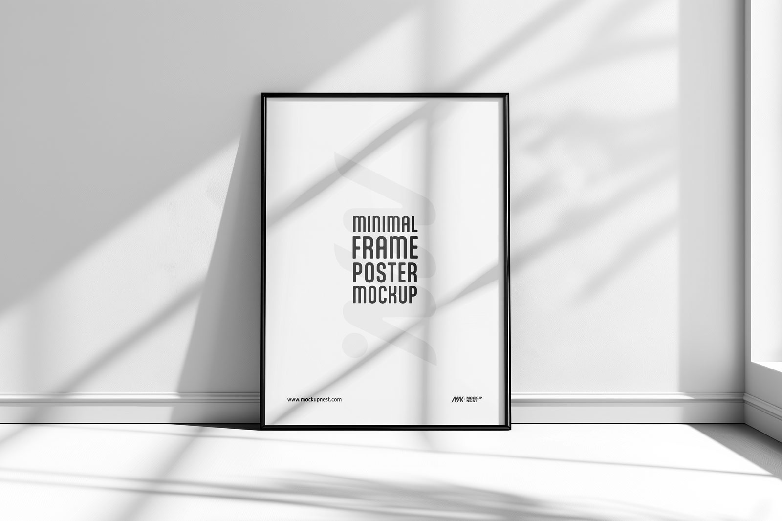 Free Facing Sight of Minimal Poster Mockup with Shadow Overlay PSD Template