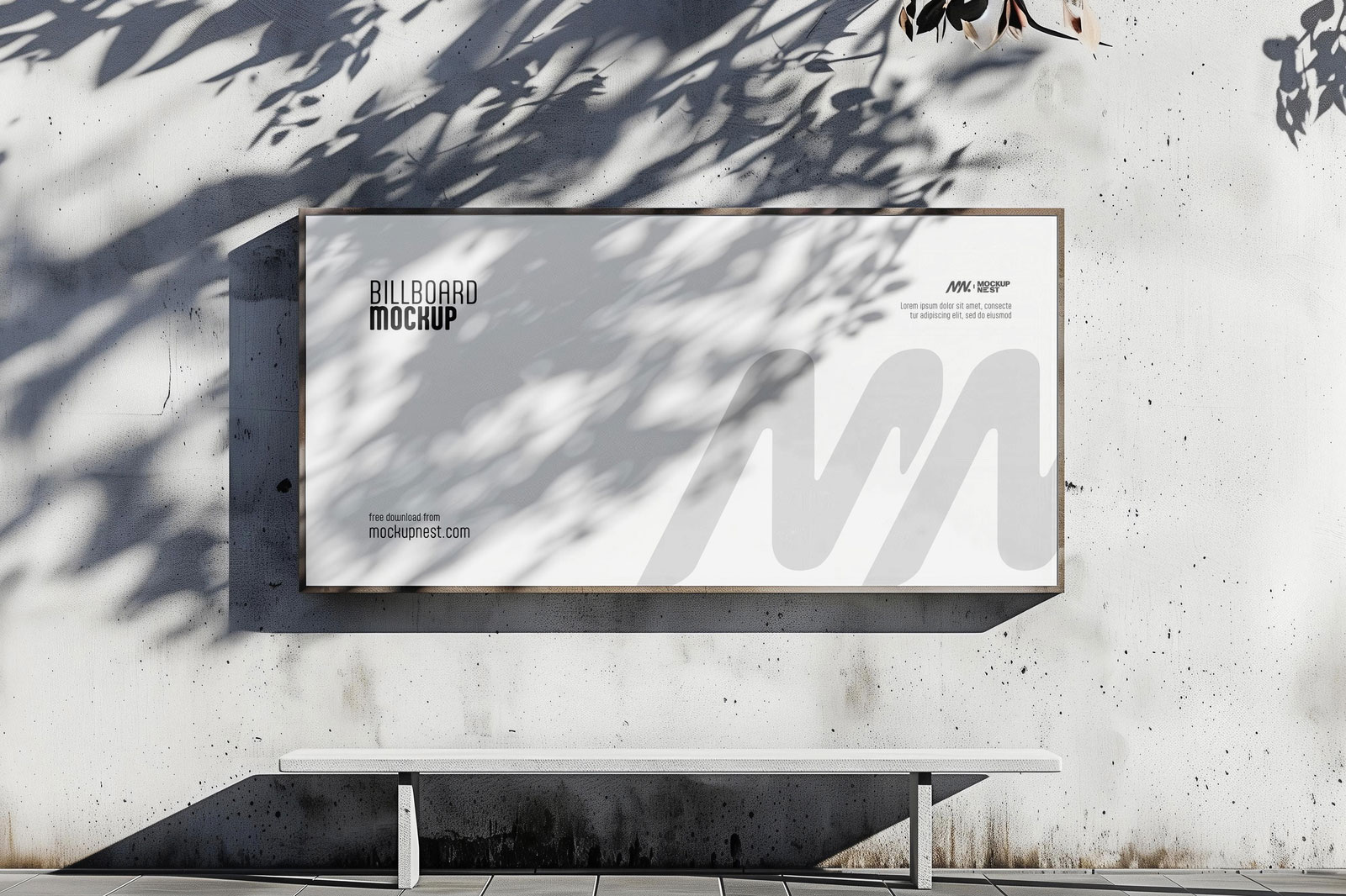 Free Facing Sight of Outdoor Billboard Mockup with Shadows PSD Template