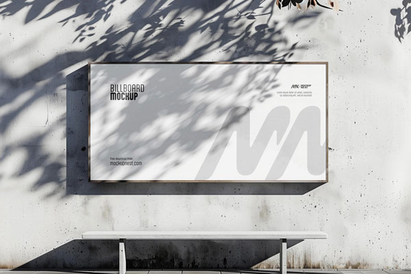 Facing Sight of Outdoor Billboard Mockup with Shadows