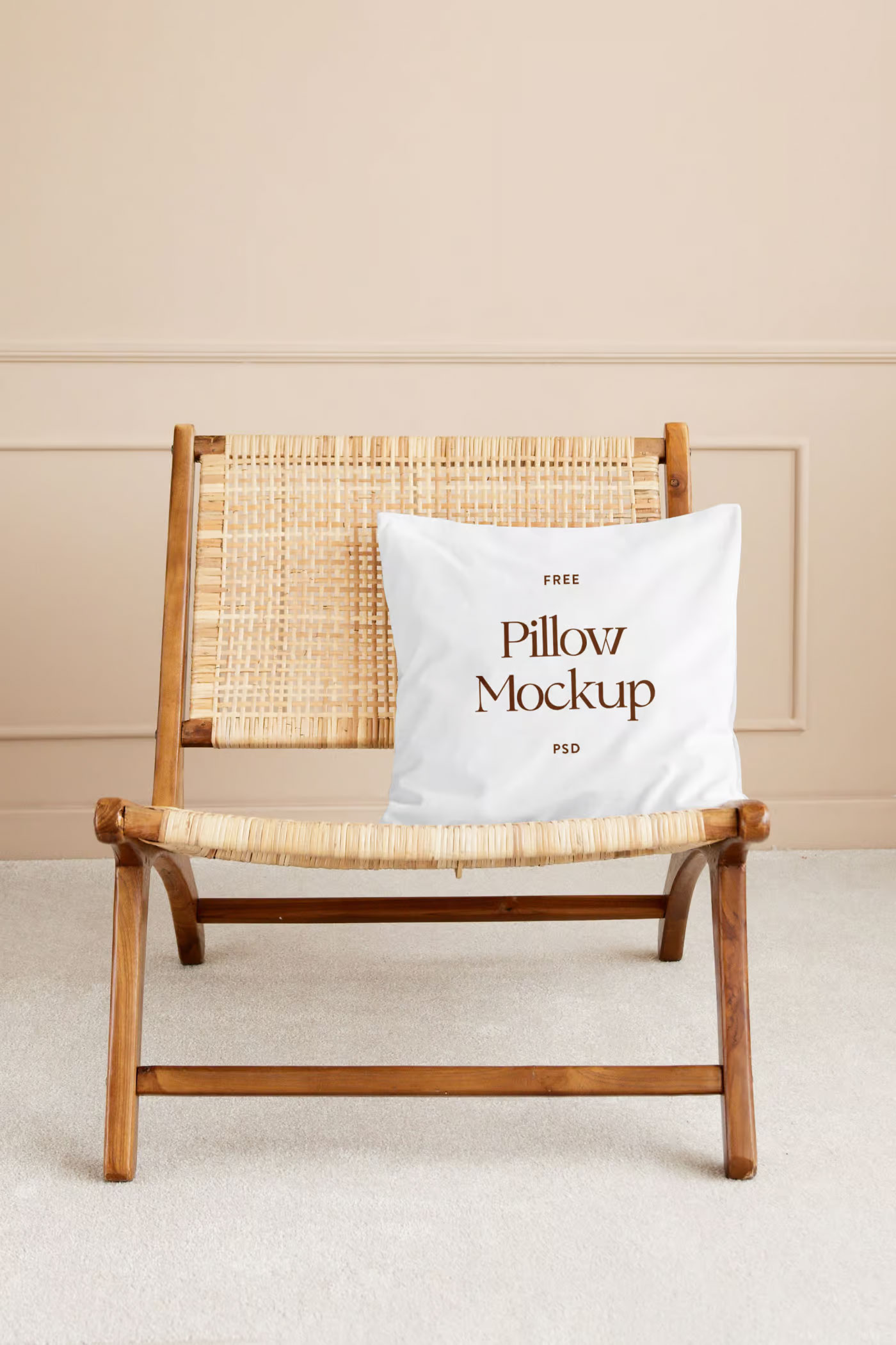 Free Facing Sight of Pillow Mockup on Chair PSD Template