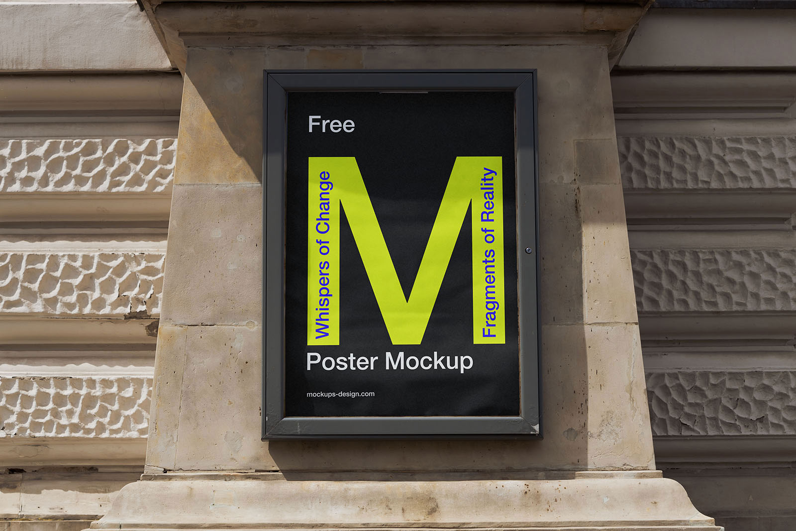 Free Facing Sight of Poster Mockup in Grey Frame PSD Template