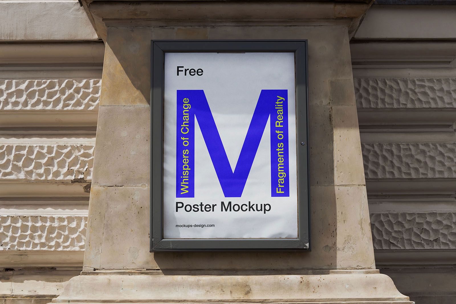 Free Facing Sight of Poster Mockup in Grey Frame PSD Template