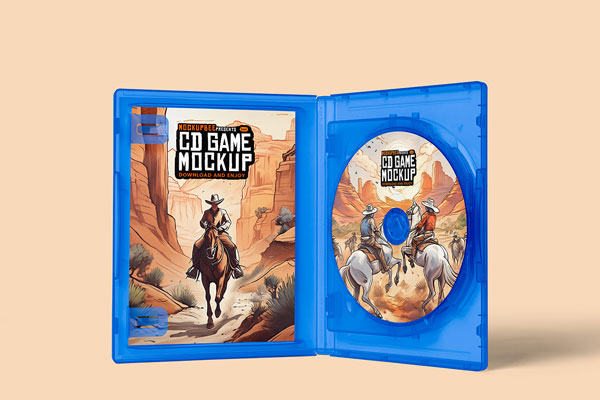 Facing Sight of Standing CD Game Box Mockup