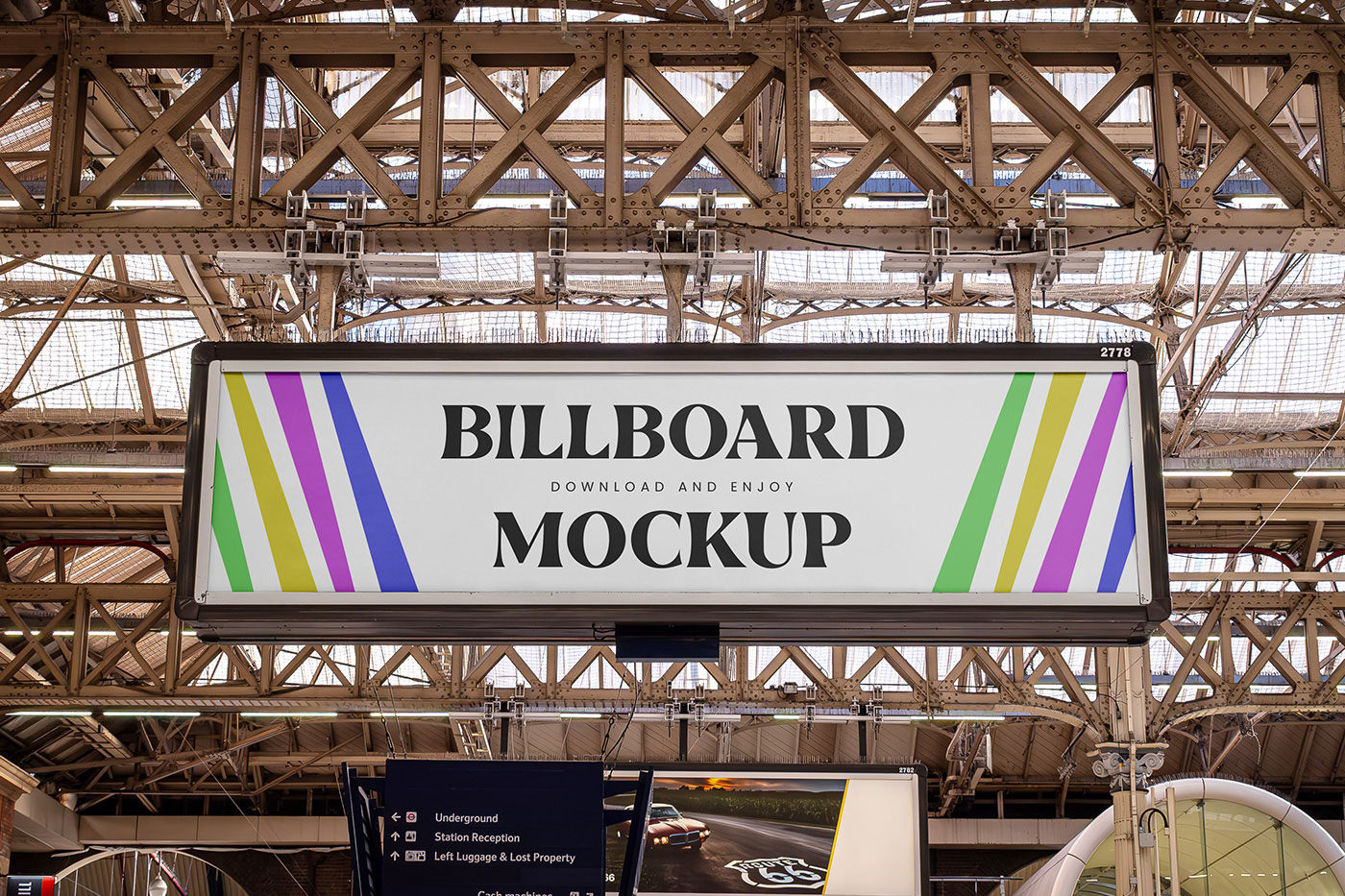 Free Facing Sight of Victoria Station Billboard Mockup PSD Template